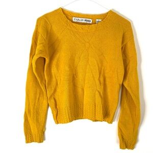 CHAUS Petites Mustard Yellow Vintage Wool Crew Neck Sweater